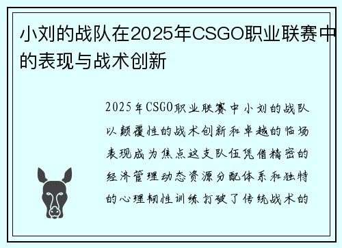 小刘的战队在2025年CSGO职业联赛中的表现与战术创新